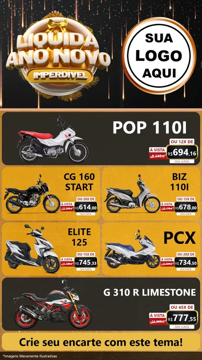 Modelo de TV para TV Vertical com o tema Liquida Ano Novo Imperdível para Concessionaria de Motos