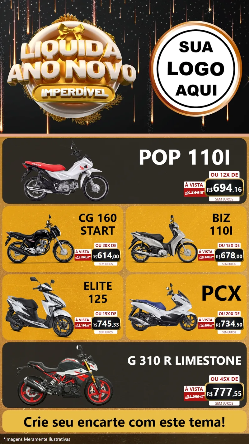 Modelo de TV para TV Vertical com o tema Liquida Ano Novo Imperdível para Concessionaria de Motos