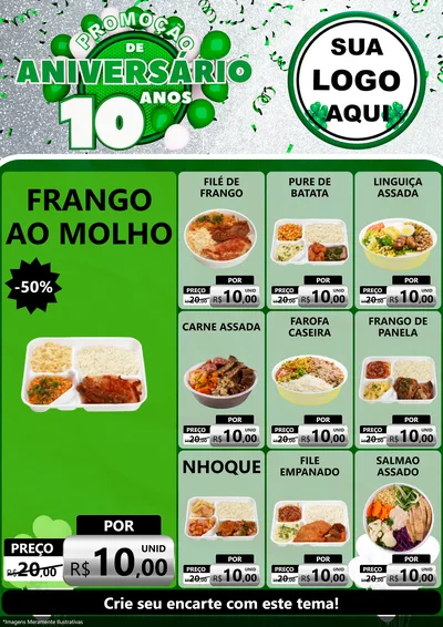 Modelo de Encarte para Encarte A4 Vertical com o tema Promoção de Aniversário - 10 Anos para Restaurante