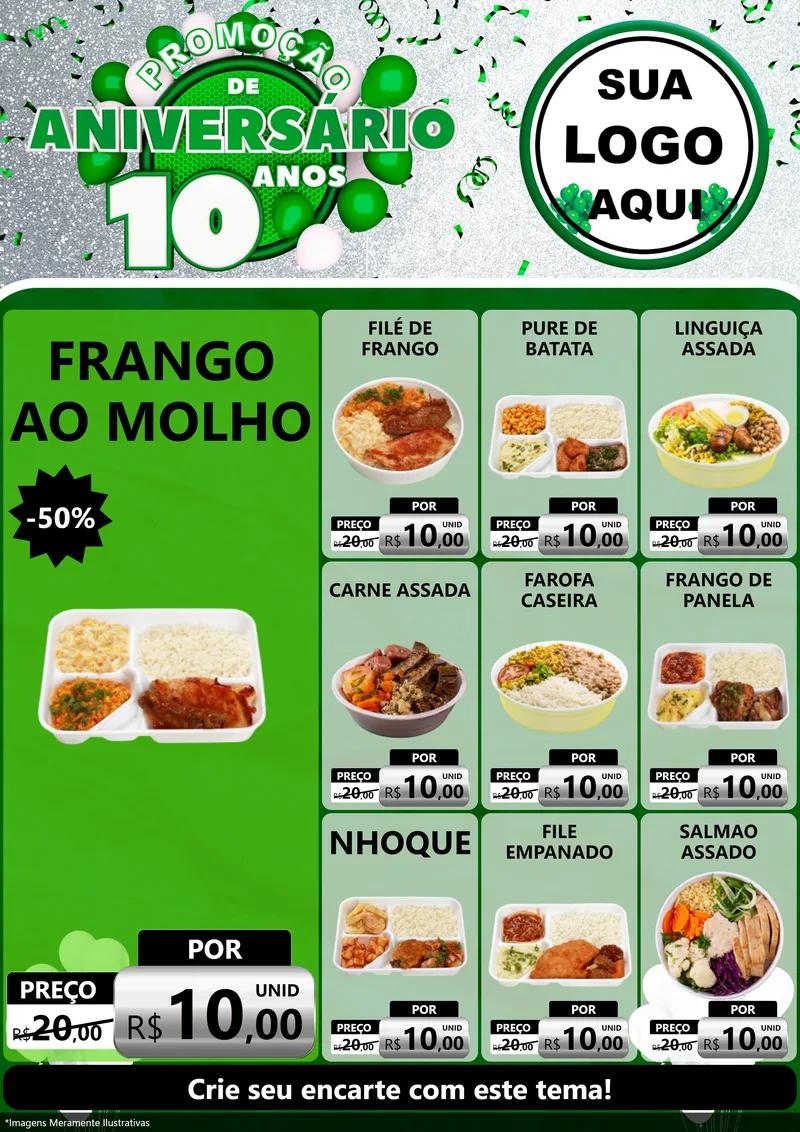 Modelo de Encarte para Encarte A4 Vertical com o tema Promoção de Aniversário - 10 Anos para Restaurante