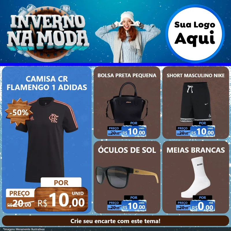 Modelo de Rede Social para Feed Facebook com o tema Inverno na Moda para Roupas e acessórios