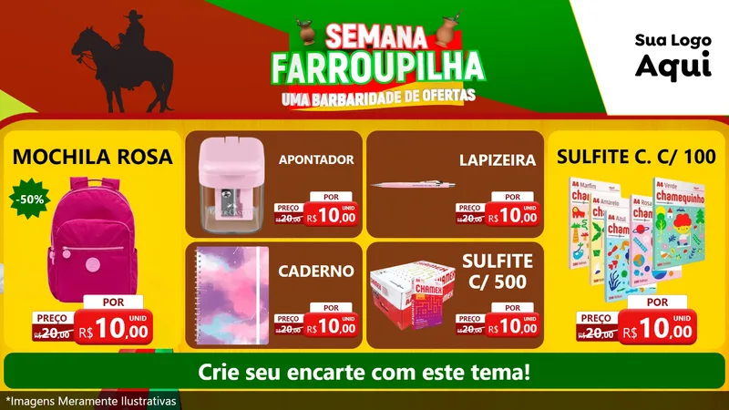 Modelo de TV para TV Horizontal com o tema Semana Farroupilha - Uma Barbaridade de Ofertas para Papelaria