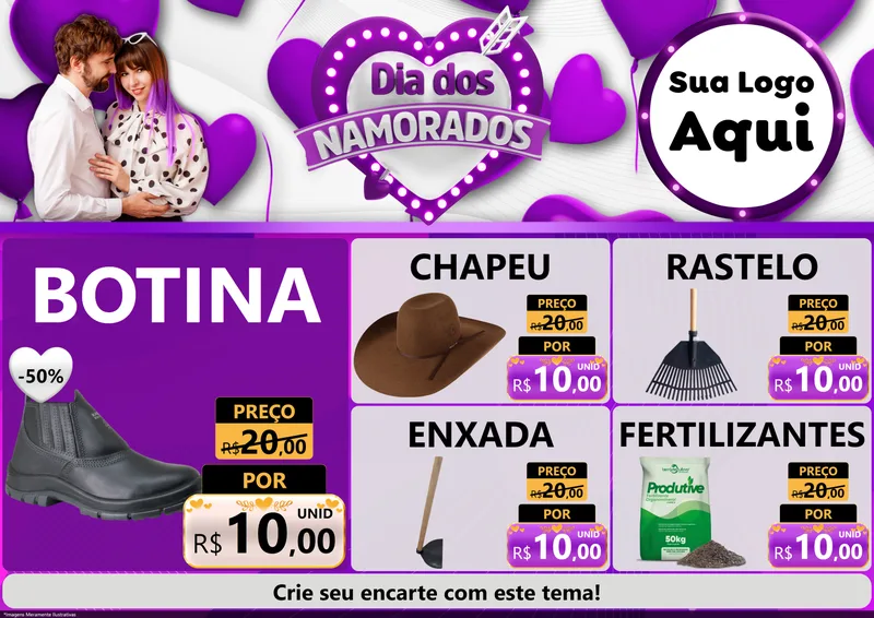 Modelo de Encarte para Encarte A4 Horizontal com o tema Dia dos Namorados para Agropecuária