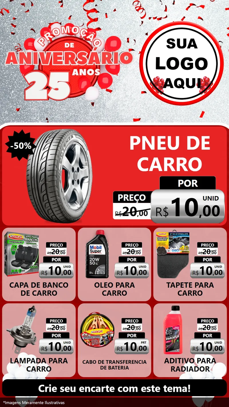 Modelo de Rede Social para Stories com o tema Promoção de Aniversário - 25Anos para Auto peças