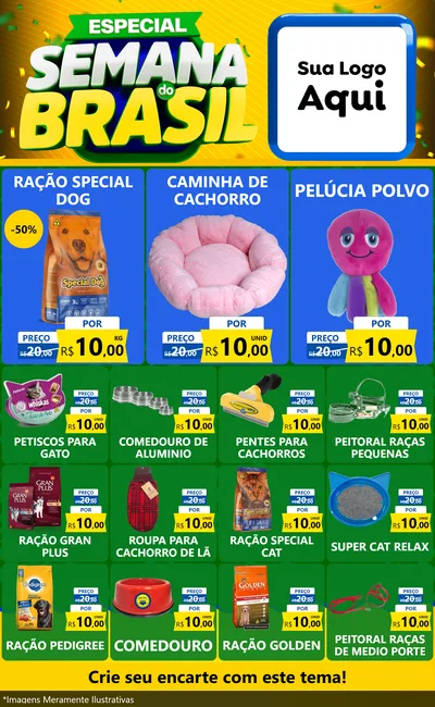 Modelo de Encarte para Encarte Grande com o tema Especial Semana do Brasil para Pet Shop