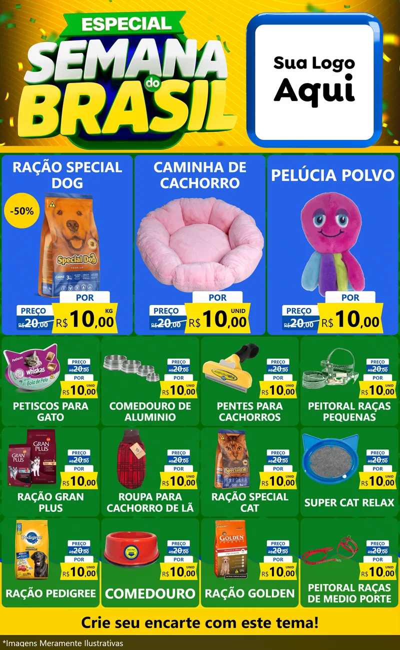 Modelo de Encarte para Encarte Grande com o tema Especial Semana do Brasil para Pet Shop