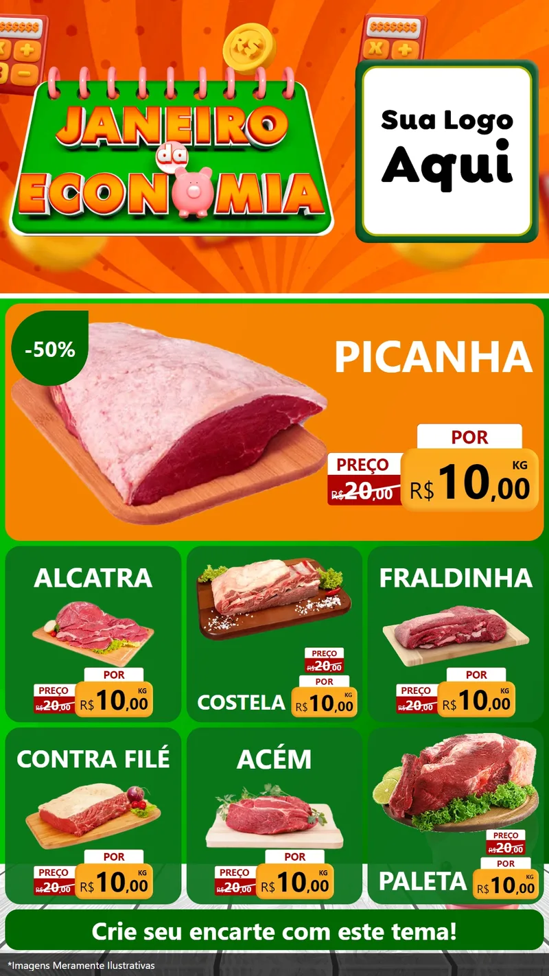 Modelo de Rede Social para Stories com o tema Janeiro da Economia para Açougue