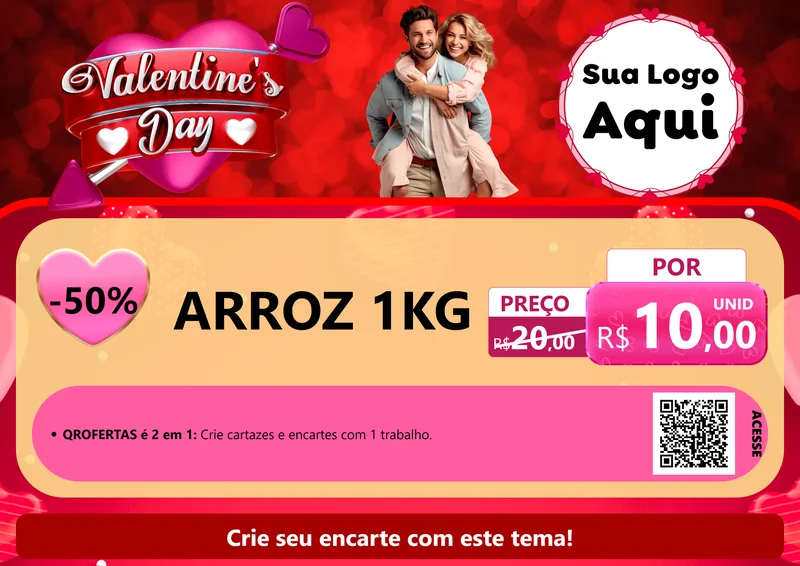 Modelo de Cartaz para Cartaz A4 Horizontal com o tema Valentine's Day para Supermercado
