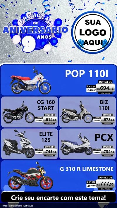 Modelo de TV para TV Vertical com o tema Promoção de Aniversário - 9 Anos para Concessionaria de Motos