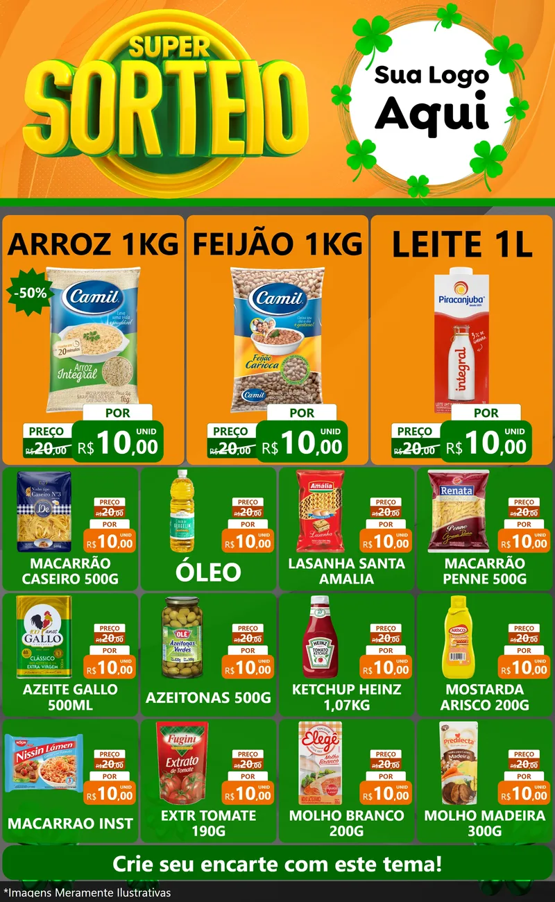 Modelo de Encarte para Encarte Grande com o tema Super Sorteio para Supermercado