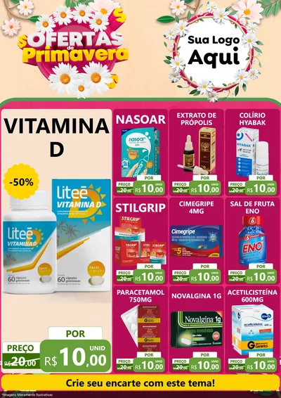 Modelo de Encarte para Encarte A4 Vertical com o tema Ofertas de Primavera para Farmácia
