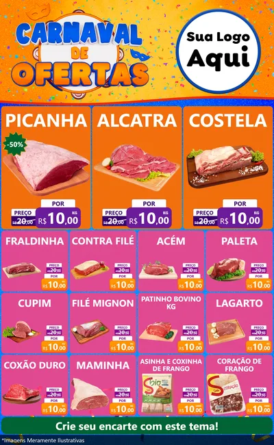 Modelo de Encarte para Encarte Grande com o tema Carnaval de Ofertas para Açougue