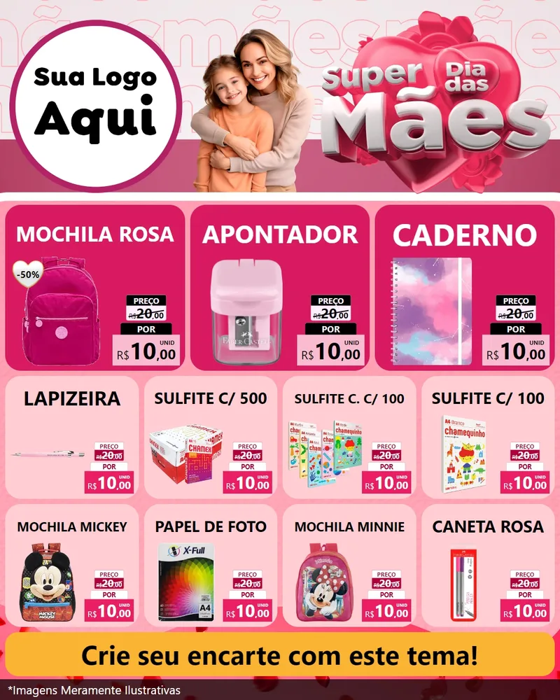 Modelo de Rede Social para Feed Instagram com o tema Super Dia Das Mães para Papelaria
