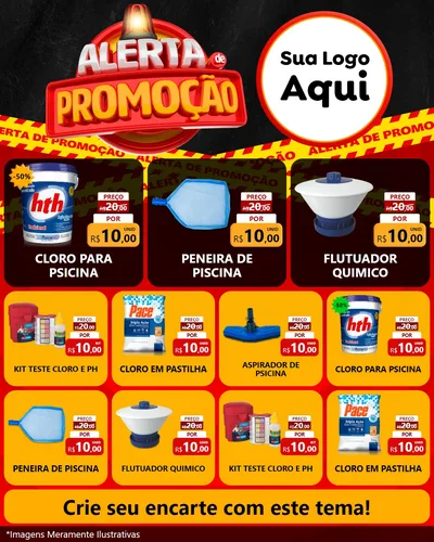 Modelo de Rede Social para Feed Instagram com o tema Alerta de Promoção para Produtos para Piscina