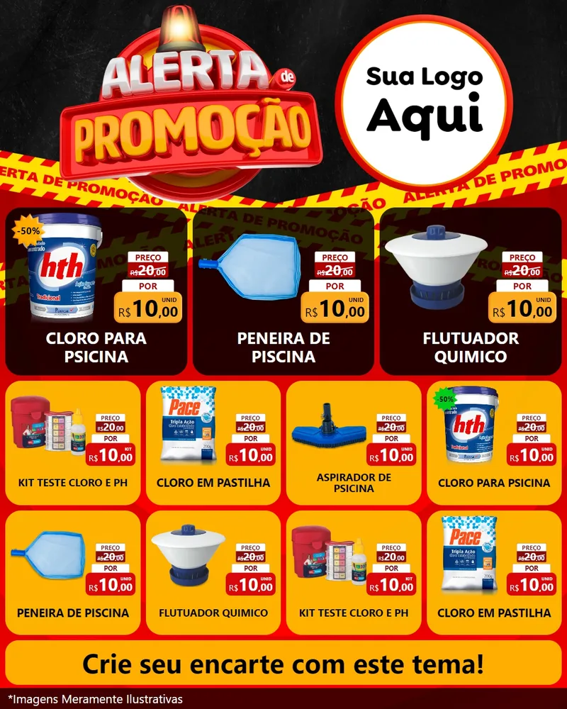 Modelo de Rede Social para Feed Instagram com o tema Alerta de Promoção para Produtos para Piscina