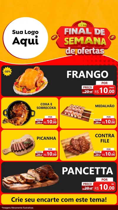 Modelo de TV para TV Vertical com o tema Final de Semana de Ofertas para Assados