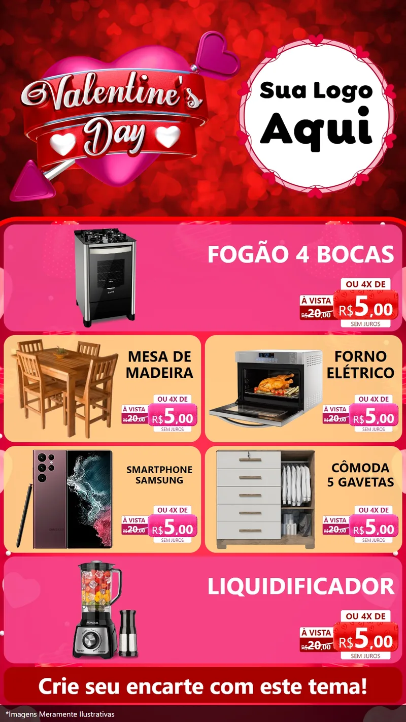 Modelo de TV para TV Vertical com o tema Valentine's Day para Móveis e Eletro
