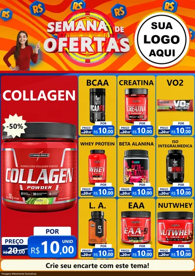 Modelo de Encarte para Encarte A4 Vertical com o tema Semana de Ofertas para Suplementos alimentares