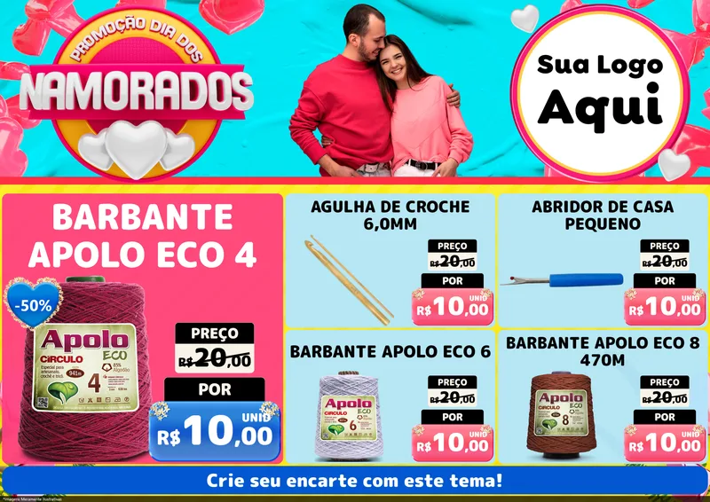 Modelo de Encarte para Encarte A4 Horizontal com o tema Promoção Dia dos Namorados para Armarinho e Aviamentos