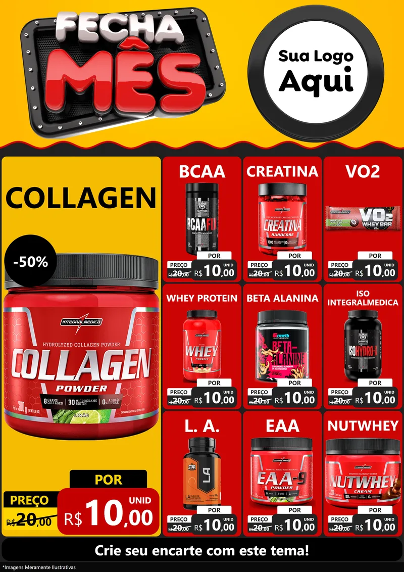 Modelo de Encarte para Encarte A4 Vertical com o tema Fecha Mês para Suplementos alimentares