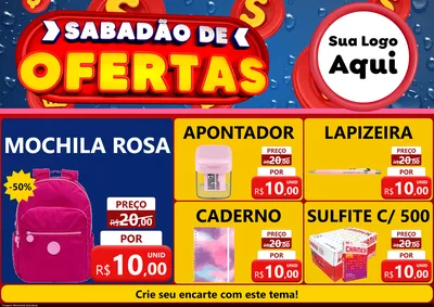 Modelo de Encarte para Encarte A4 Horizontal com o tema Sabadão de Ofertas para Papelaria