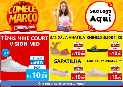Modelo de Encarte para Encarte A4 Horizontal com o tema Comece Março Economizando para Calçados