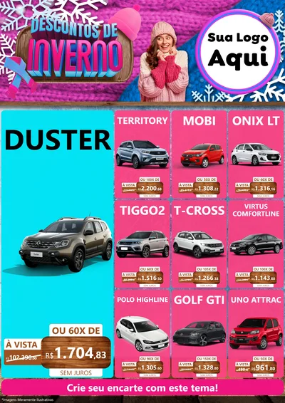 Modelo de Encarte para Encarte A4 Vertical com o tema Descontos de Inverno para Concessionaria de Carros