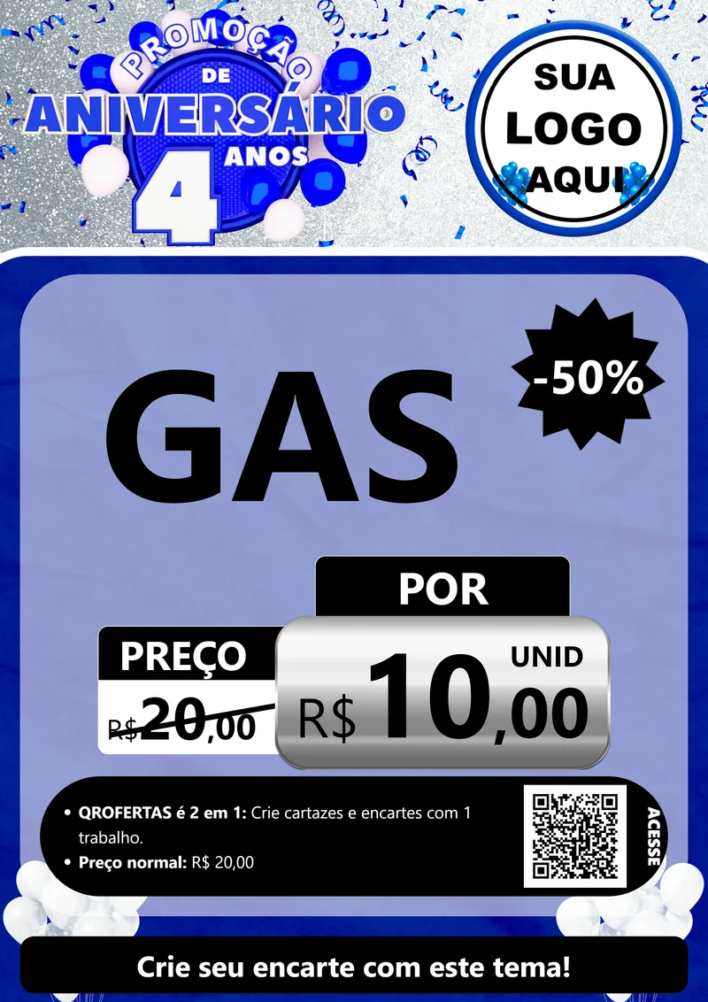 Modelo de Cartaz para Cartaz A4 Vertical com o tema Promoção de Aniversário - 4 Anos para Água e gás