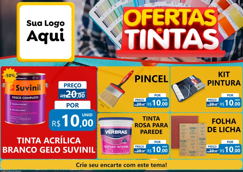 Modelo de Encarte para Encarte A4 Horizontal com o tema Ofertas de Tintas para Tintas e Ferramentas