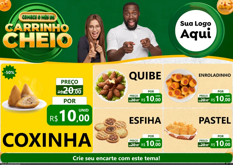 Modelo de Encarte para Encarte A4 Horizontal com o tema Carrinho Cheio para Salgadaria
