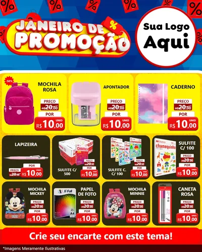 Modelo de Rede Social para Feed Instagram com o tema Janeiro de Promoção para Papelaria