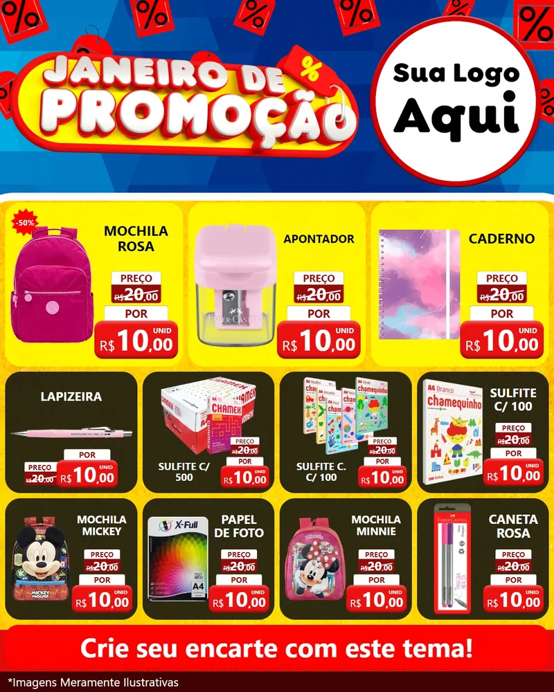 Modelo de Rede Social para Feed Instagram com o tema Janeiro de Promoção para Papelaria