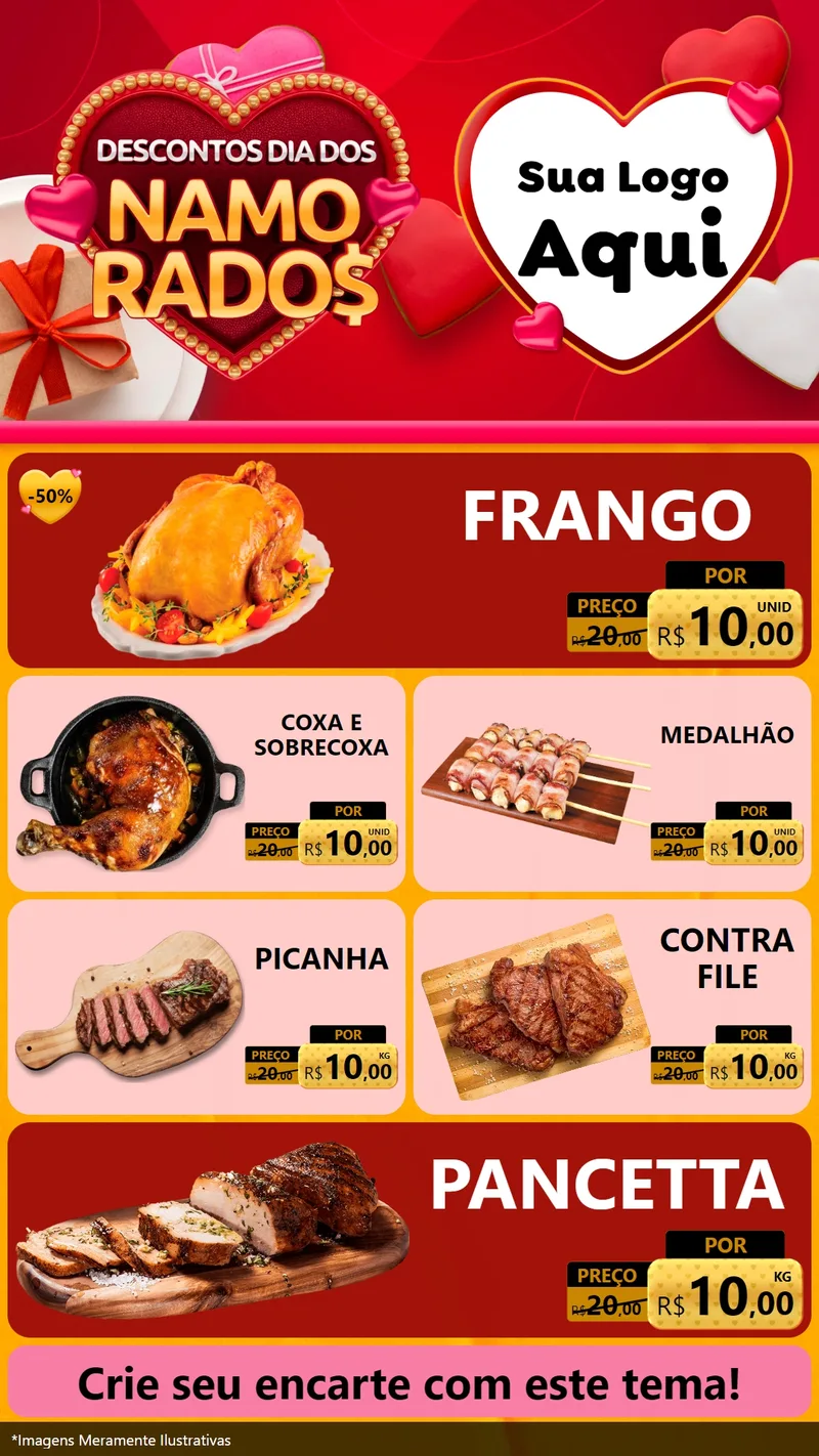 Modelo de TV para TV Vertical com o tema Descontos Dia dos Namorados para Assados