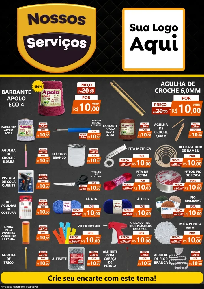 Modelo de Encarte para Encarte A4 Vertical com o tema Nossos Serviços para Armarinho e Aviamentos