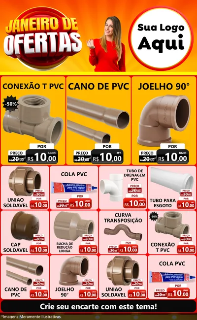 Modelo de Encarte para Encarte Grande com o tema Janeiro de Ofertas para Tubos e conexões