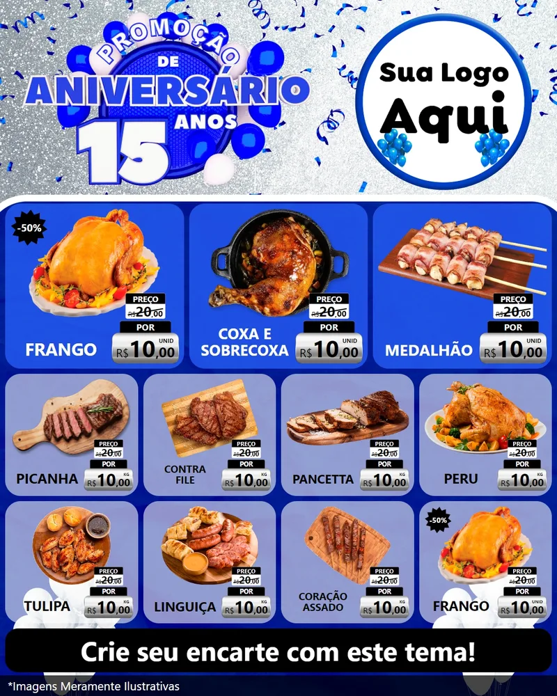 Modelo de Rede Social para Feed Instagram com o tema Promoção de Aniversário - 15 Anos para Assados