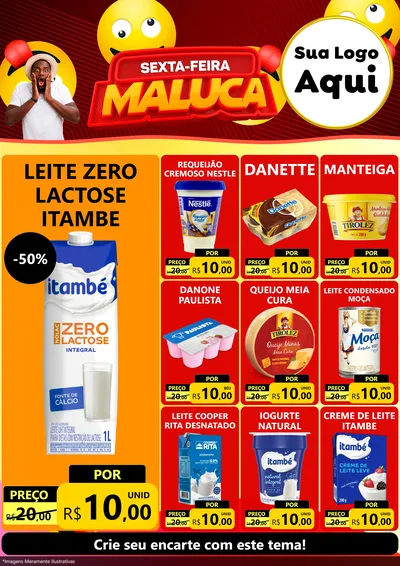 Modelo de Encarte para Encarte A4 Vertical com o tema Sexta-feira Maluca para Frios e Laticínios