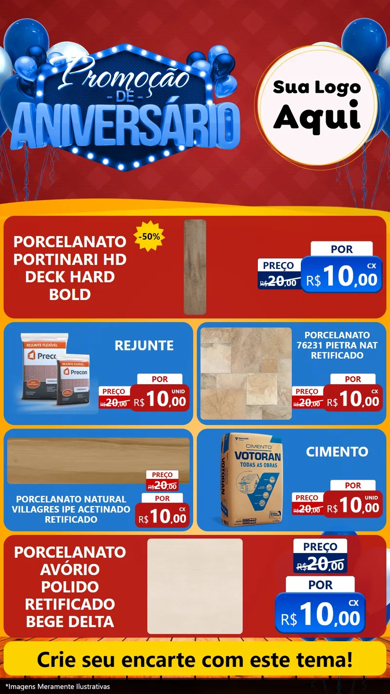 Modelo de TV para TV Vertical com o tema Promoção de Aniversário para Pisos e revestimentos