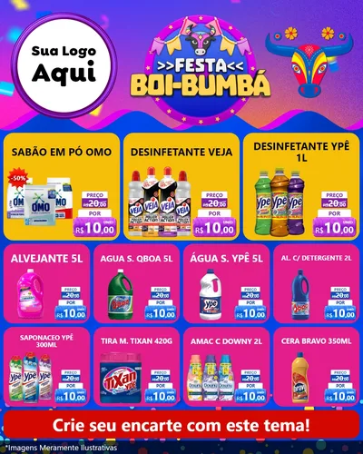 Modelo de Rede Social para Feed Instagram com o tema Festa Boi-Bumbá para Produtos de Limpeza