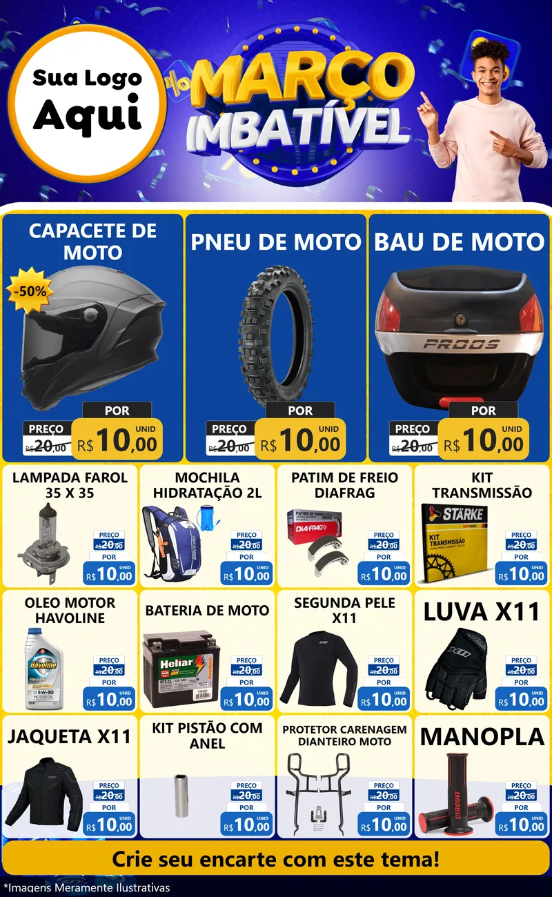 Modelo de Encarte para Encarte Grande com o tema Março Imbatível para Moto peças