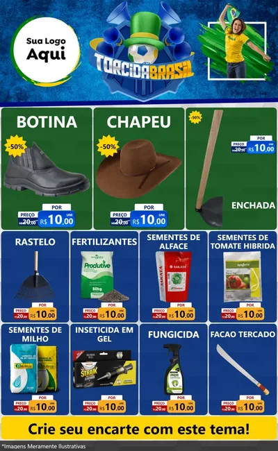 Modelo de Encarte para Encarte Grande com o tema Torcida Brasil - Copa para Agropecuária
