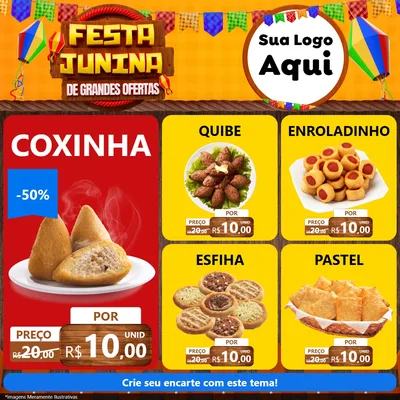 Modelo de Rede Social para Feed Facebook com o tema Festa Junina de Grandes Ofertas para Salgadaria