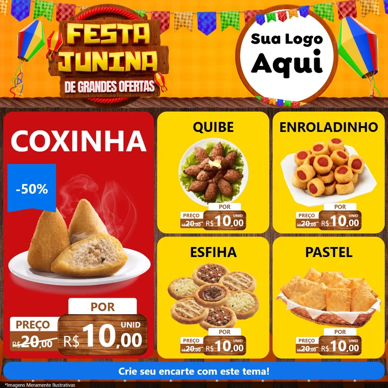 Modelo de Rede Social para Feed Facebook com o tema Festa Junina de Grandes Ofertas para Salgadaria