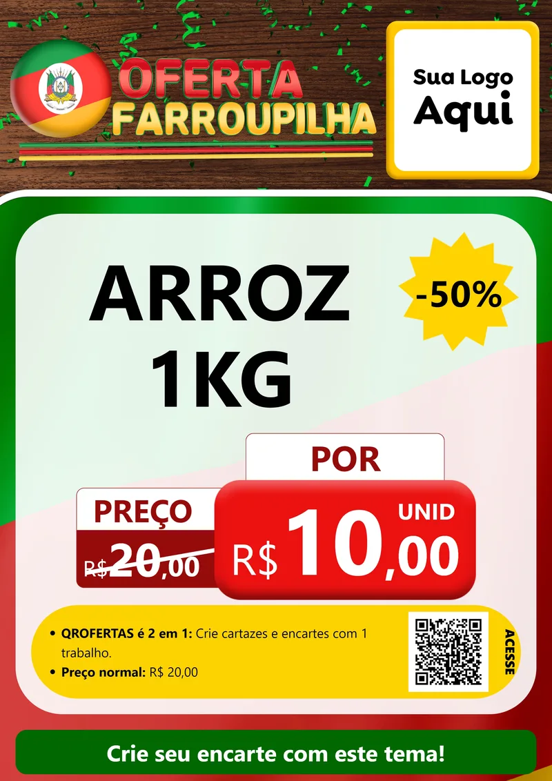 Modelo de Cartaz para Cartaz A4 Vertical com o tema Oferta Farroupilha para Supermercado
