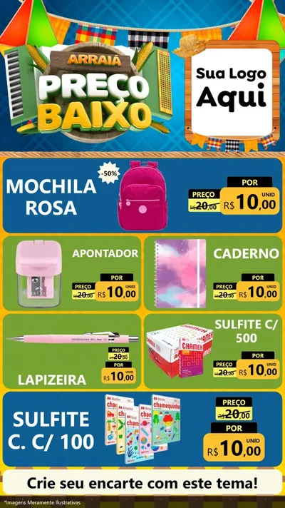 Modelo de TV para TV Vertical com o tema Arraiá de Preço Baixo - Junina para Papelaria