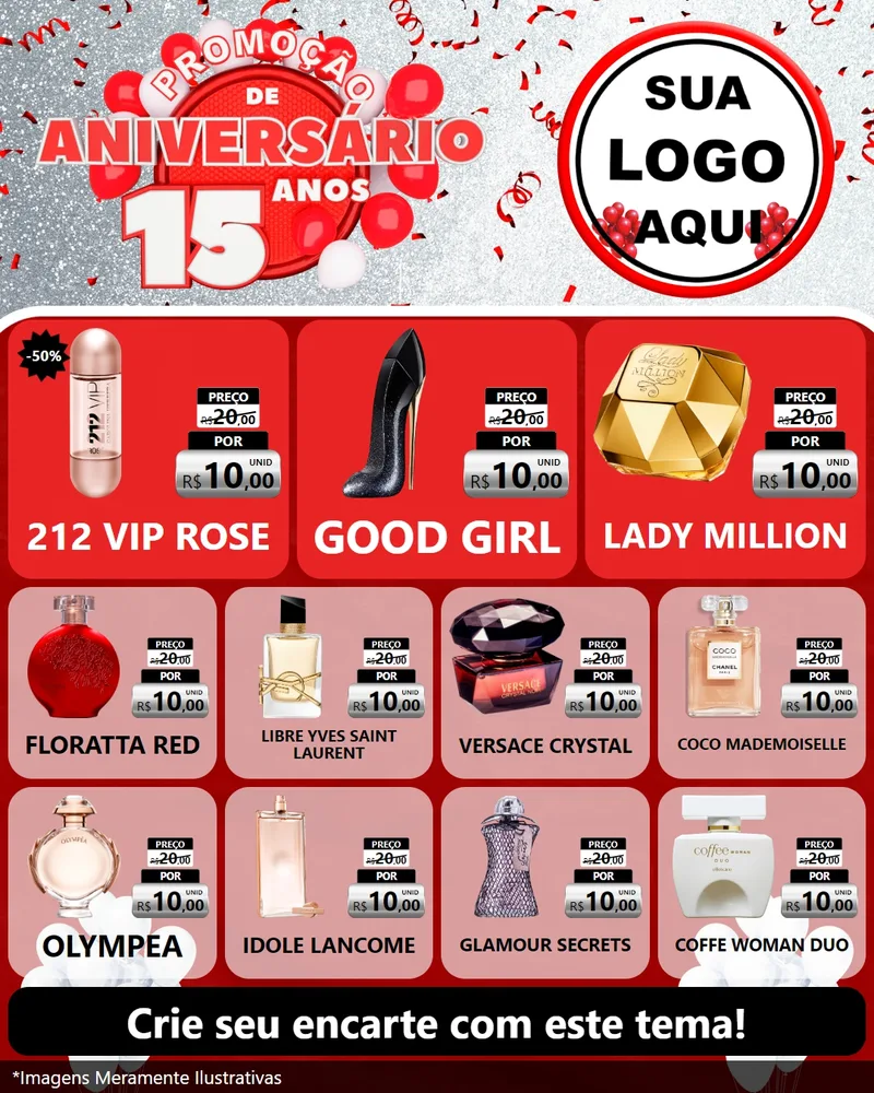 Modelo de Rede Social para Feed Instagram com o tema Promoção de Aniversário - 15 Anos para Perfumes