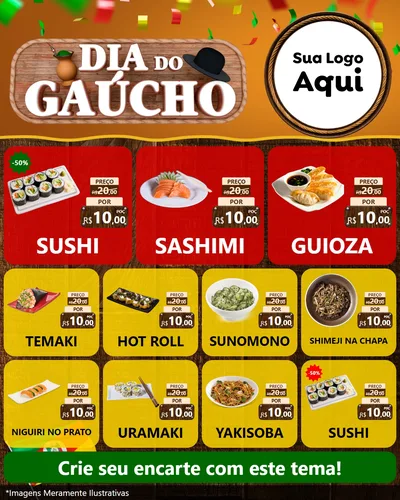 Modelo de Rede Social para Feed Instagram com o tema Dia do Gaúcho para Comida japonesa
