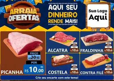 Modelo de Encarte para Encarte A4 Horizontal com o tema Arraiá de Ofertas - Junina para Açougue