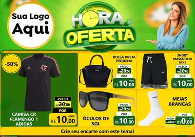 Modelo de Encarte para Encarte A4 Horizontal com o tema Hora da Oferta para Roupas e acessórios