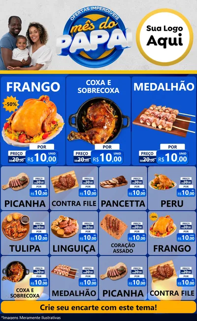 Modelo de Encarte para Encarte Grande com o tema Ofertas Imperdíveis Mês Do Papai para Assados